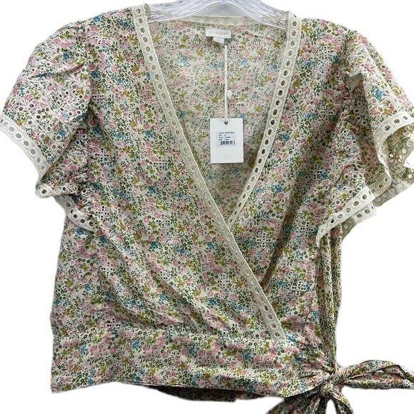 Jennifer & Grace Teacup Liberty Floral Faux Wrap Tie Crop Top SZ M Spring NEW - Picture 5 of 9